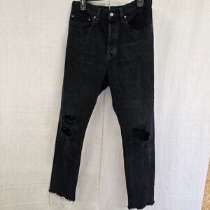 Levis 501 S Skinny Jeans Womens Black Distressed High Rise Denim W30/28